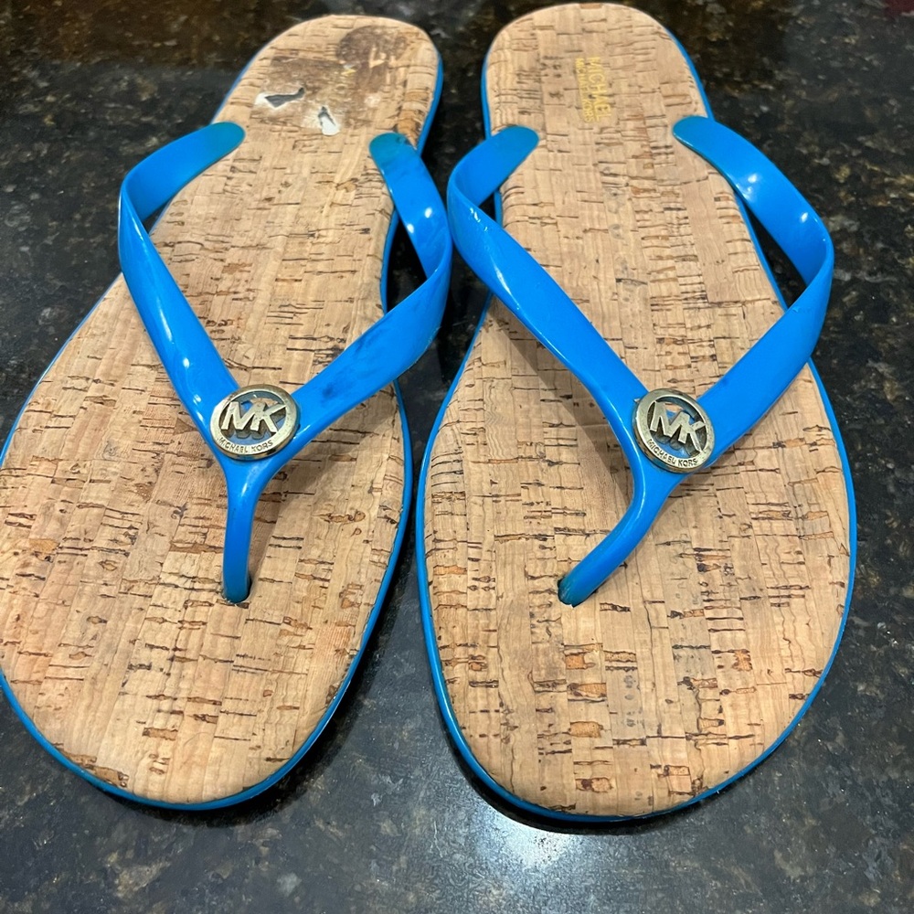 Michael Kors Bright Blue Sandals with Cork Base